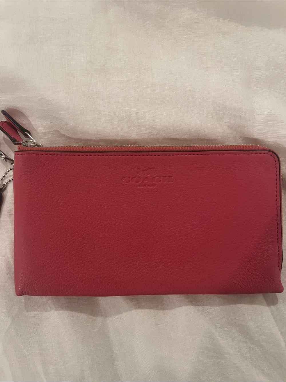 Coach Rose Pink Color Leather Wristlet Clutch with Wrist Strap
